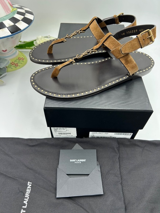 Men’s Saint Laurent CASSANDRE YSL Studded Sandals   Size 42.5/9.5 US main image 4
